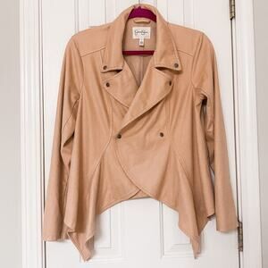 JESSICA SIMPSON • Mauve Faux Leather Croc Suede Draped Collar Snap Moto Jacket